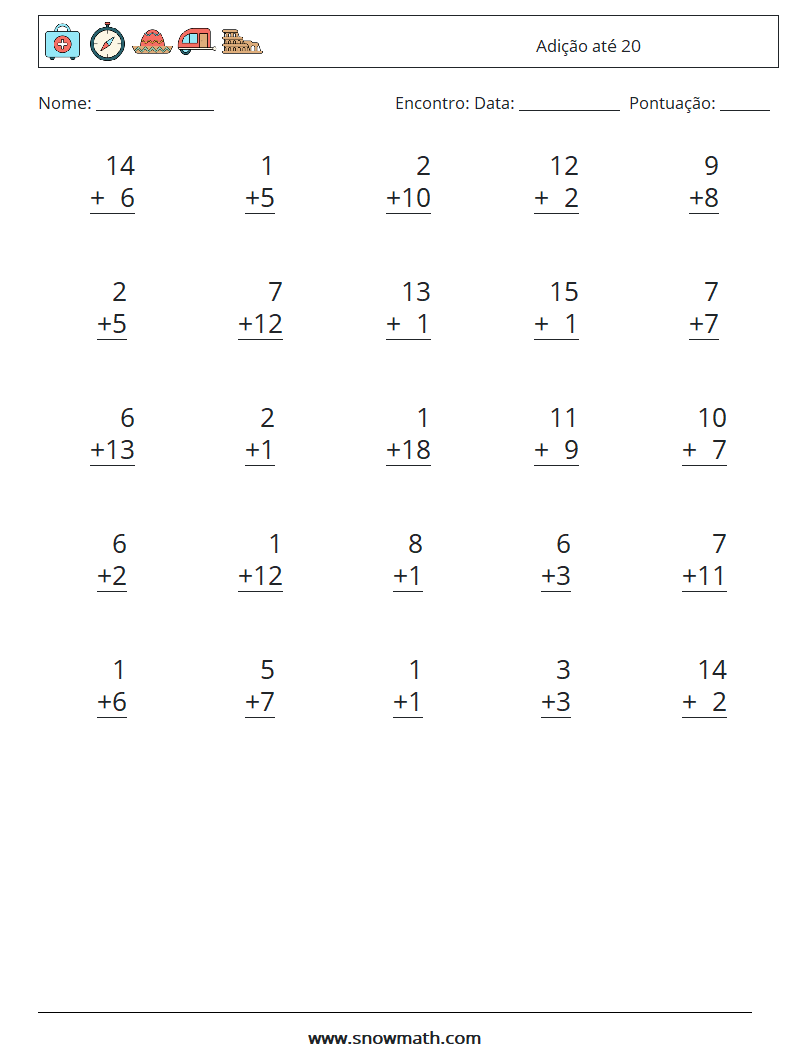 (25) Adição até 20 planilhas matemáticas 4