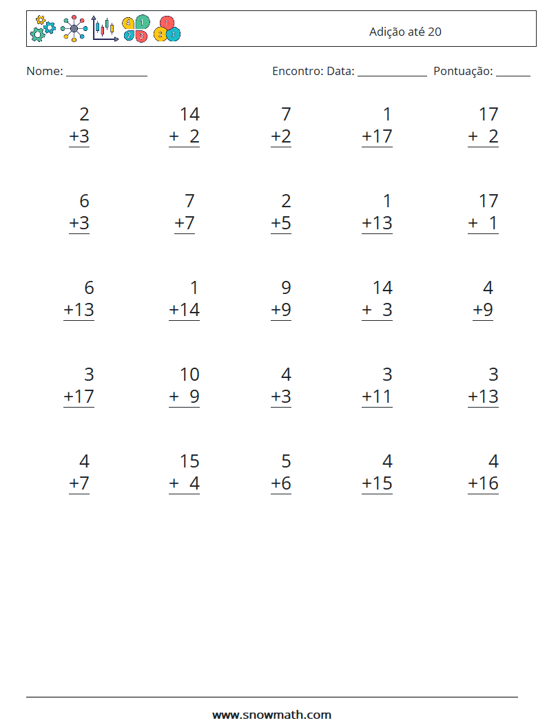 (25) Adição até 20 planilhas matemáticas 7