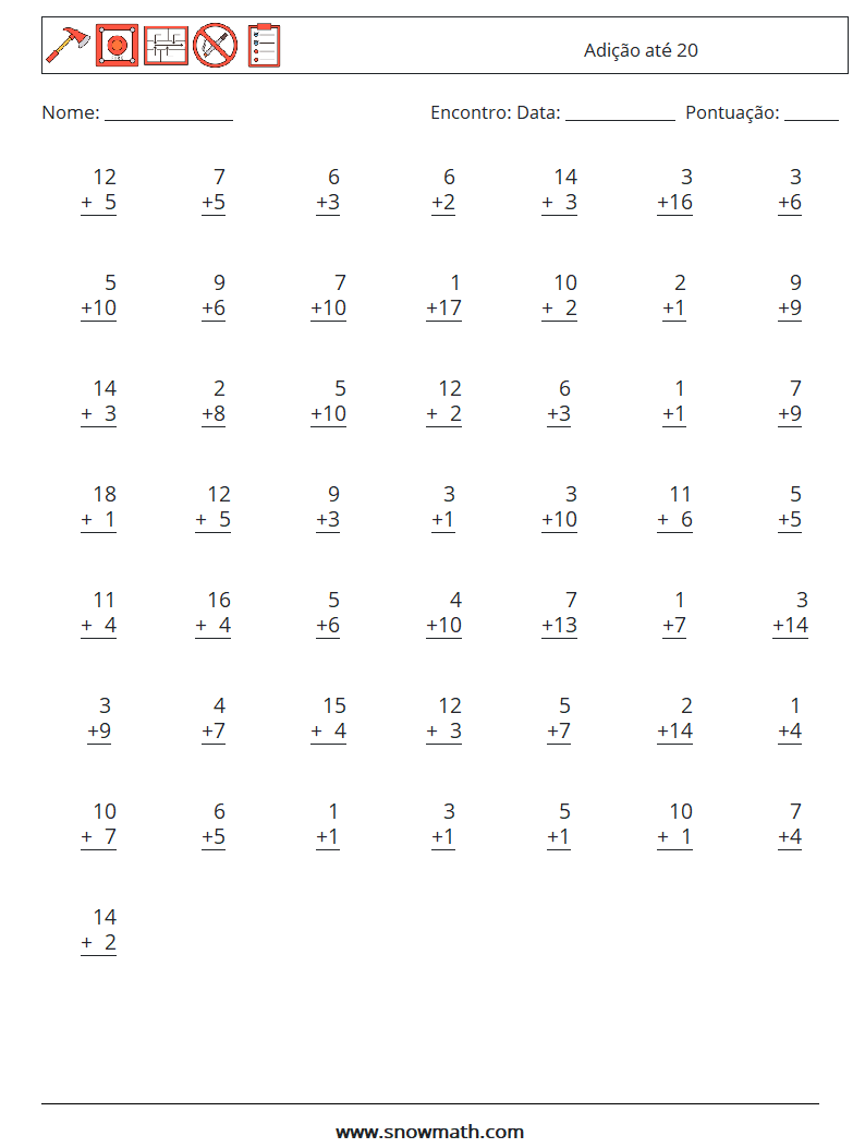 (50) Adição até 20 planilhas matemáticas 17