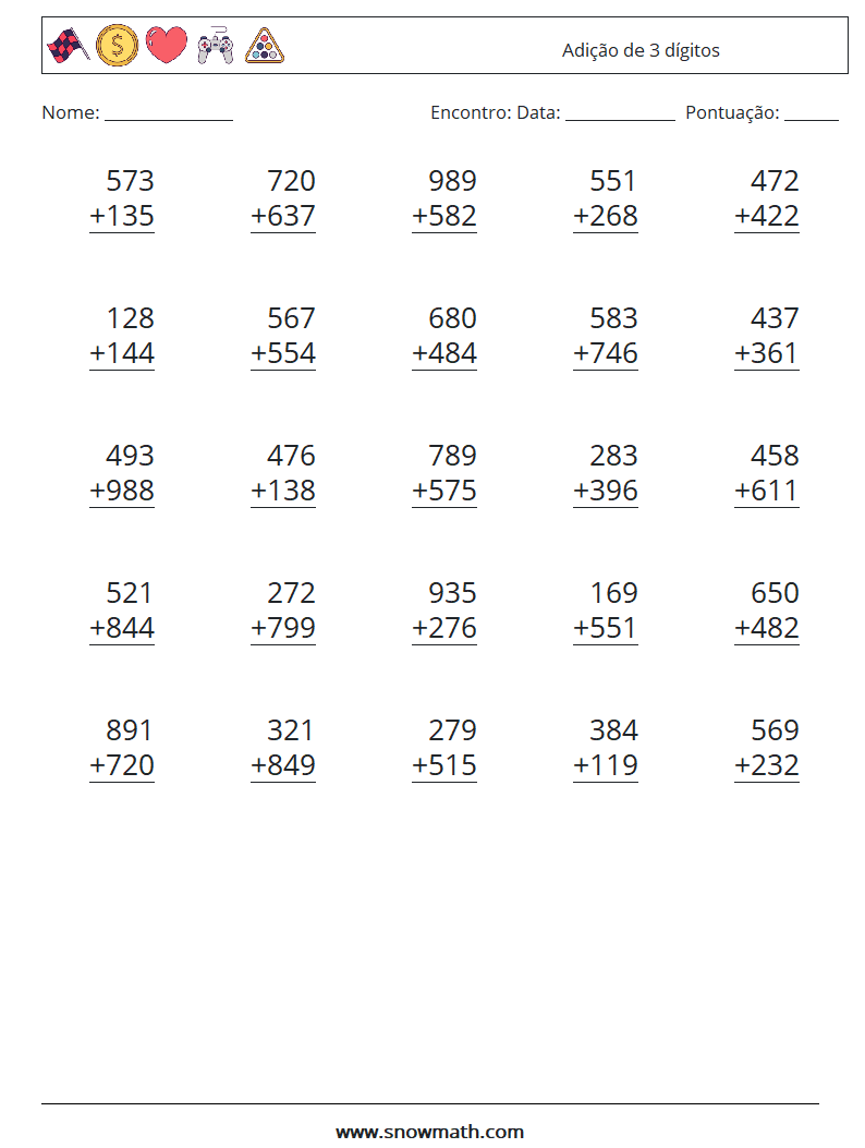 (25) Adição de 3 dígitos planilhas matemáticas 2