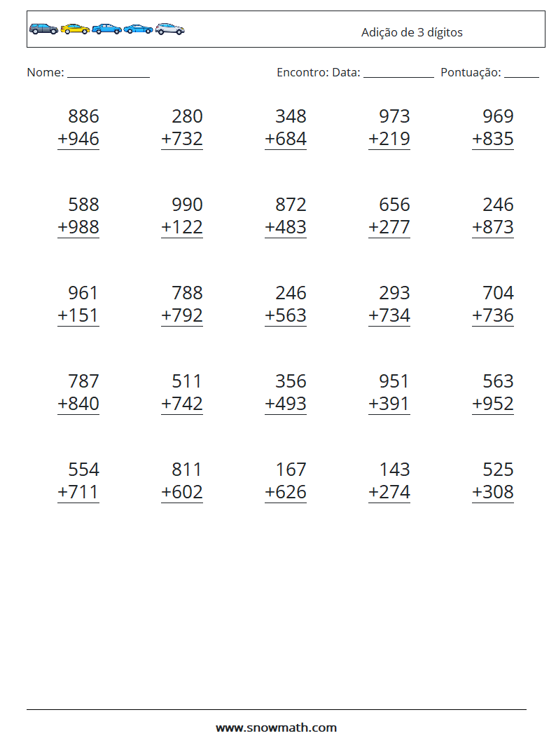 (25) Adição de 3 dígitos planilhas matemáticas 4