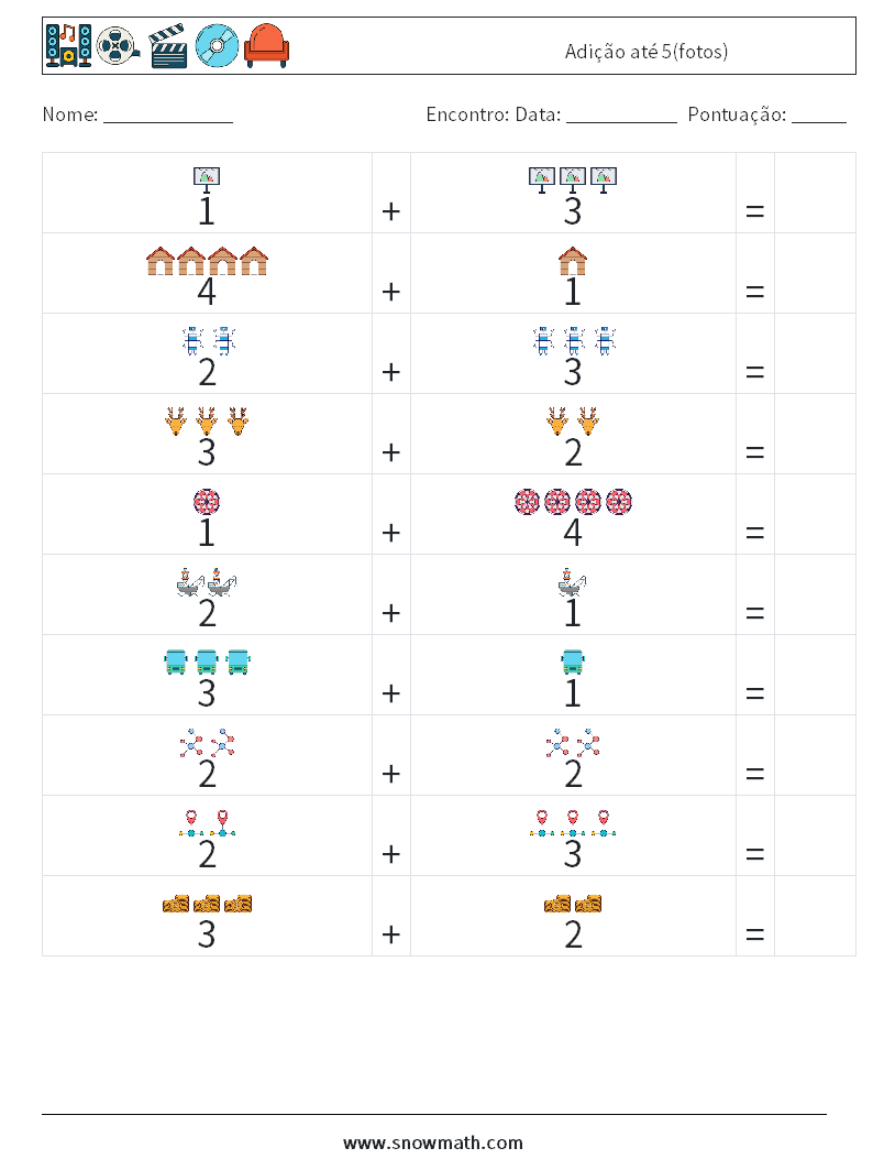 Adição até 5(fotos) planilhas matemáticas 17
