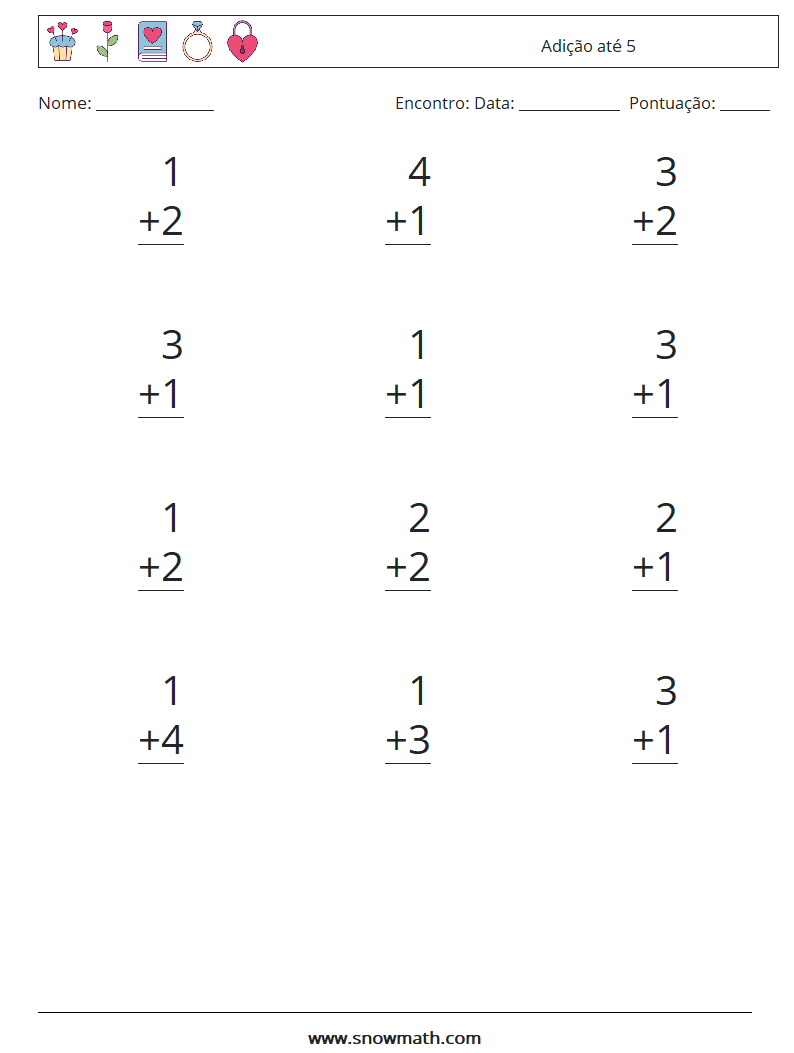 (12) Adição até 5 planilhas matemáticas 2