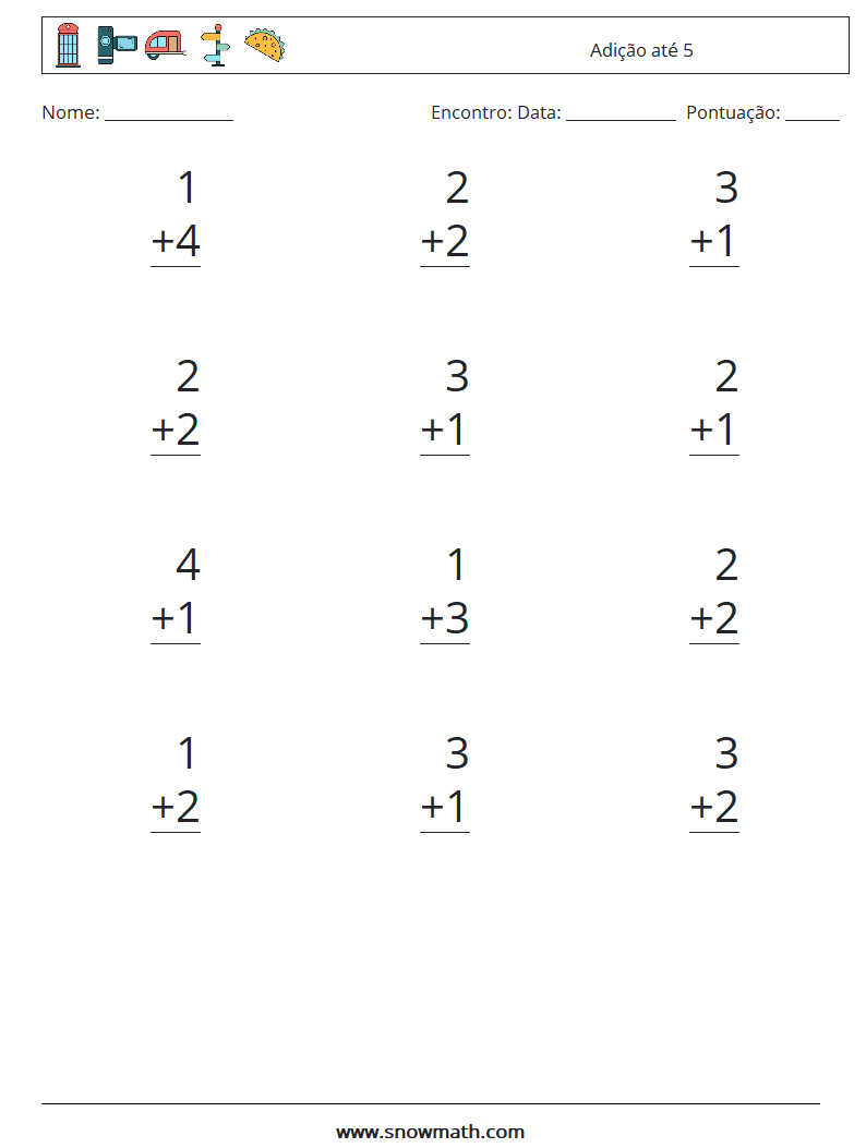 (12) Adição até 5 planilhas matemáticas 8