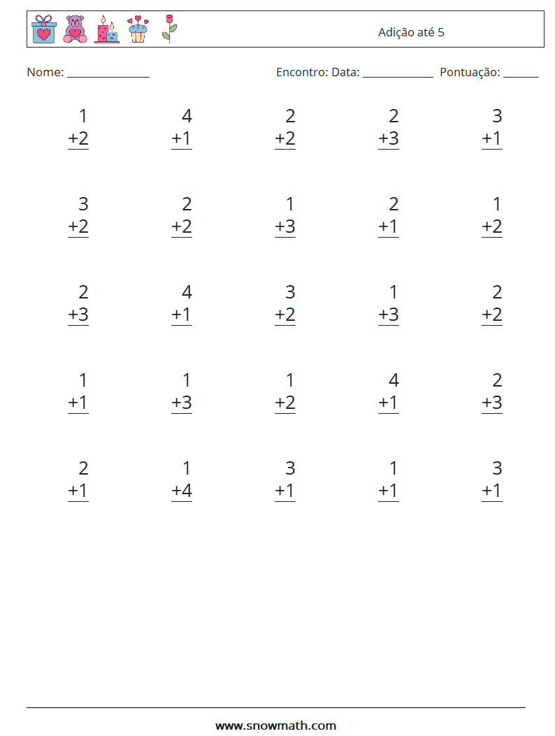 (25) Adição até 5 planilhas matemáticas 1