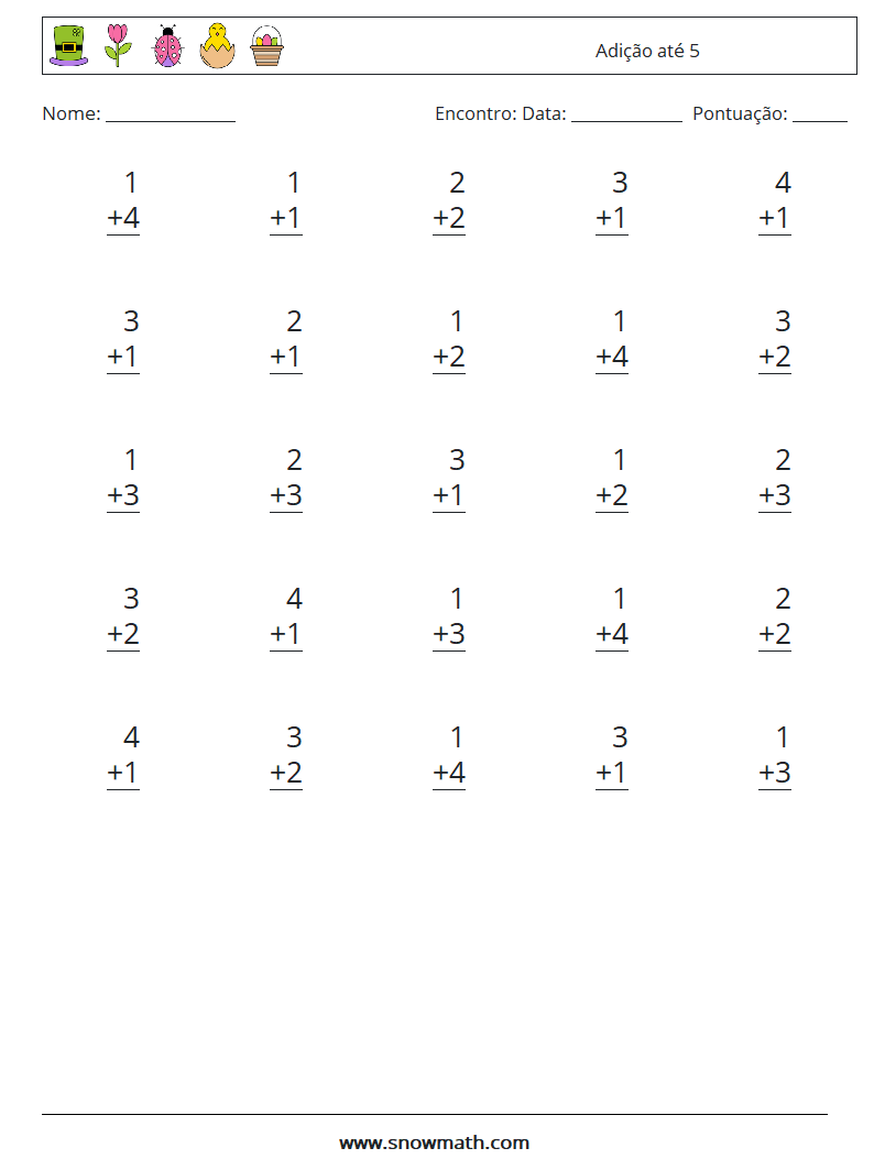 (25) Adição até 5 planilhas matemáticas 3