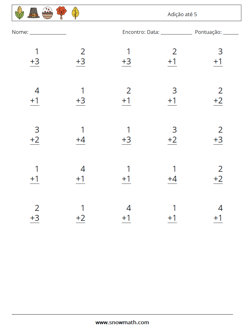 (25) Adição até 5 planilhas matemáticas 5