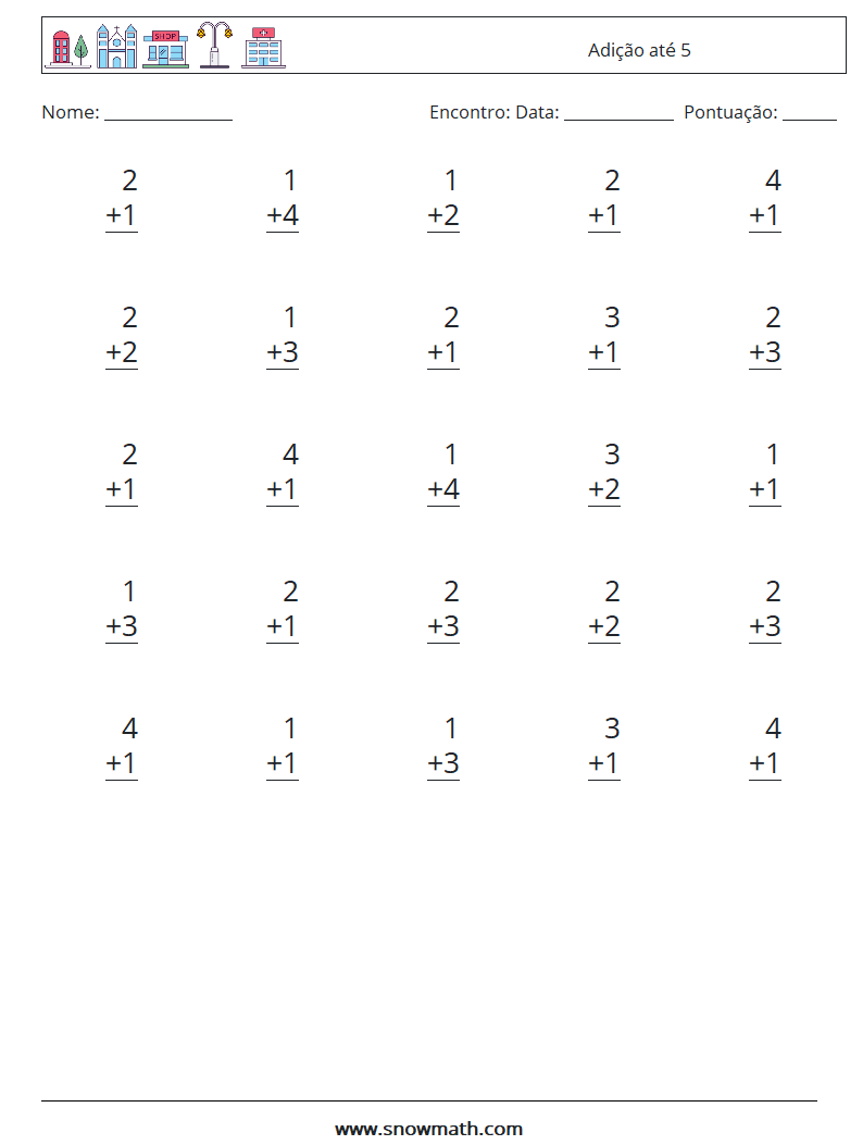 (25) Adição até 5 planilhas matemáticas 6