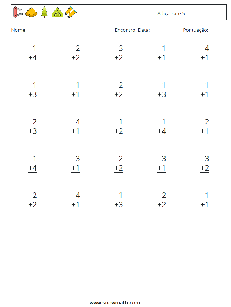 (25) Adição até 5 planilhas matemáticas 8