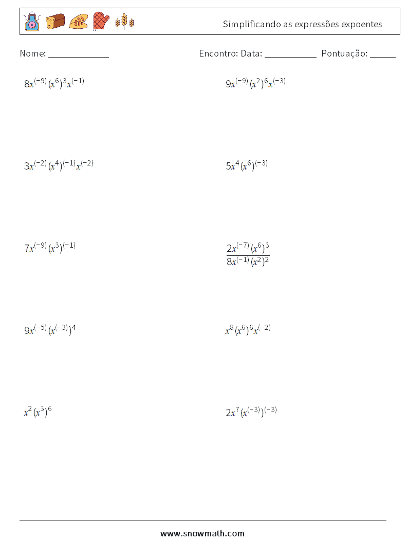  Simplificando as expressões expoentes planilhas matemáticas 2