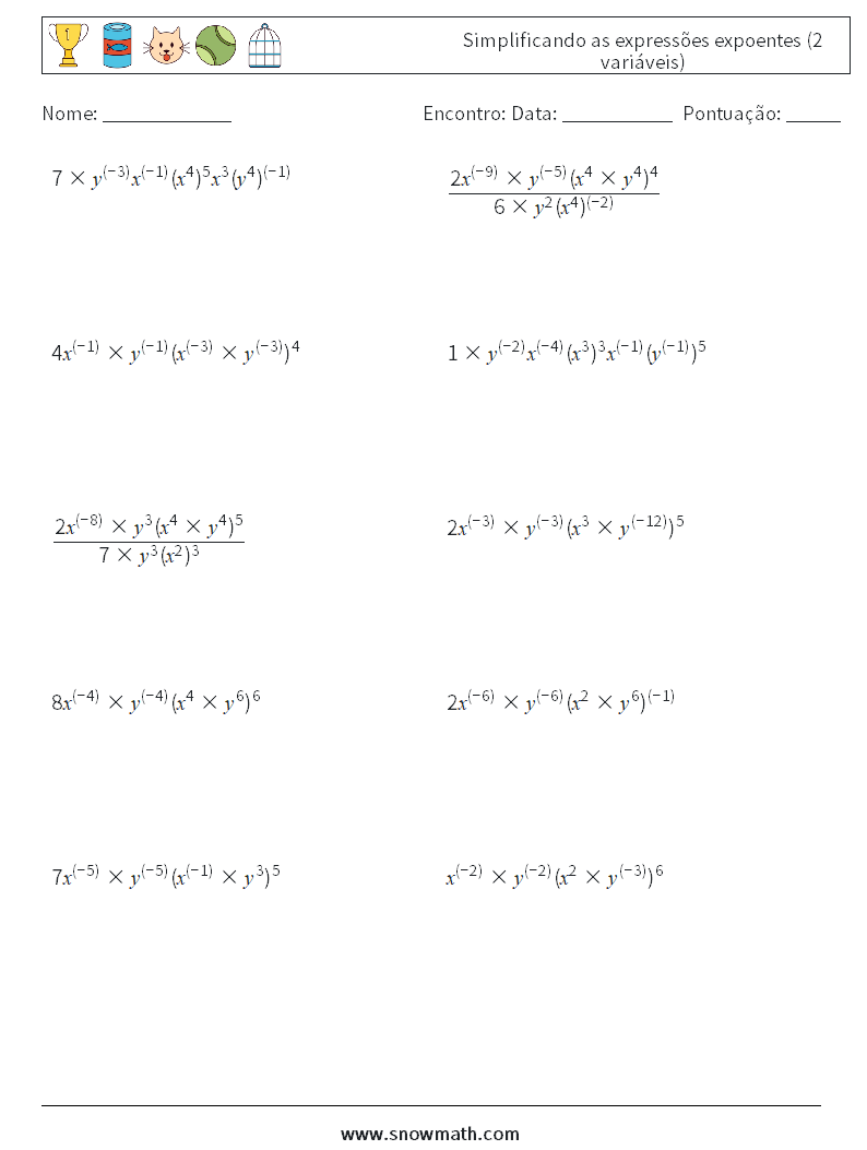  Simplificando as expressões expoentes (2 variáveis) planilhas matemáticas 2