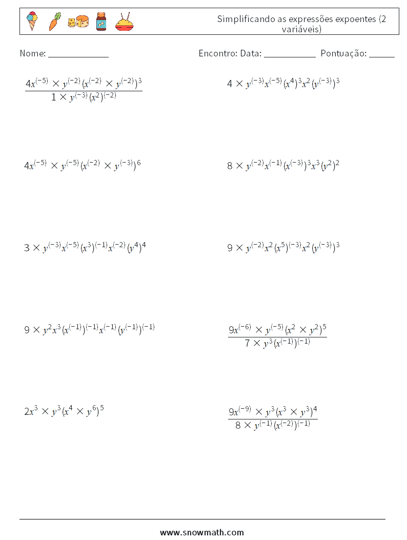  Simplificando as expressões expoentes (2 variáveis) planilhas matemáticas 3