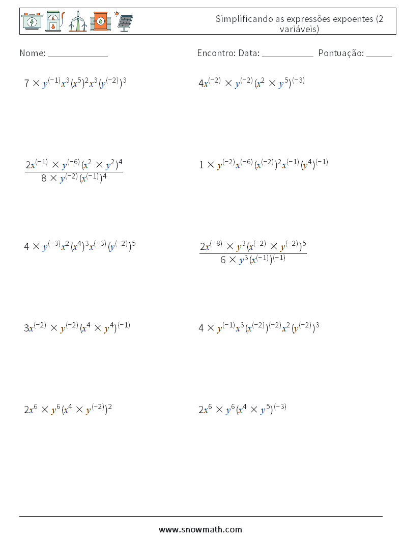  Simplificando as expressões expoentes (2 variáveis) planilhas matemáticas 4