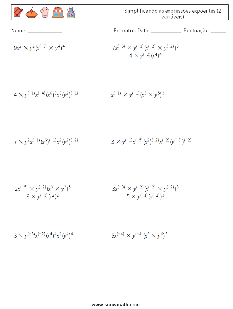  Simplificando as expressões expoentes (2 variáveis) planilhas matemáticas 5