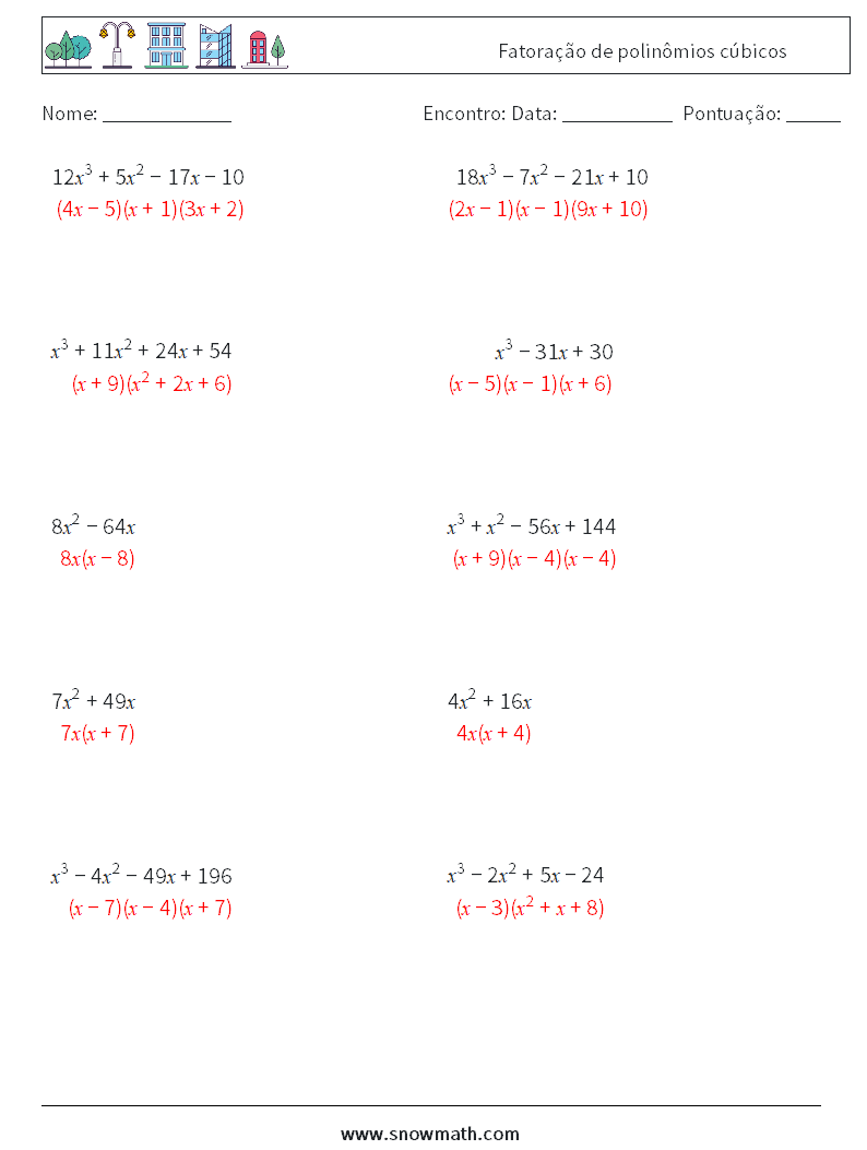 Fatoração de polinômios cúbicos planilhas matemáticas 1 Pergunta, Resposta