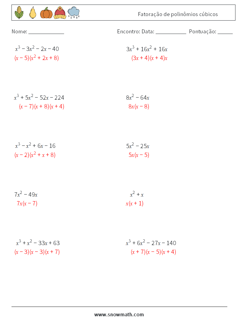 Fatoração de polinômios cúbicos planilhas matemáticas 2 Pergunta, Resposta