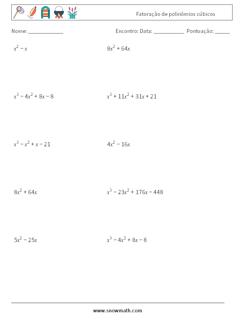 Fatoração de polinômios cúbicos planilhas matemáticas 4