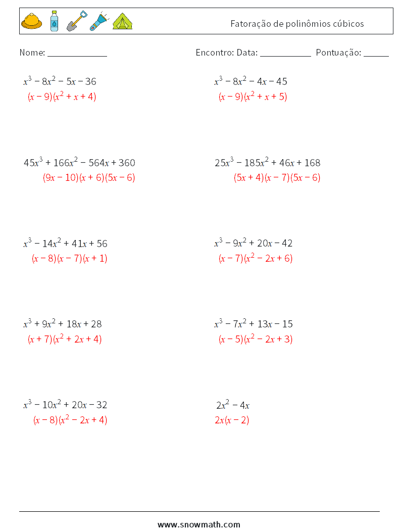 Fatoração de polinômios cúbicos planilhas matemáticas 5 Pergunta, Resposta