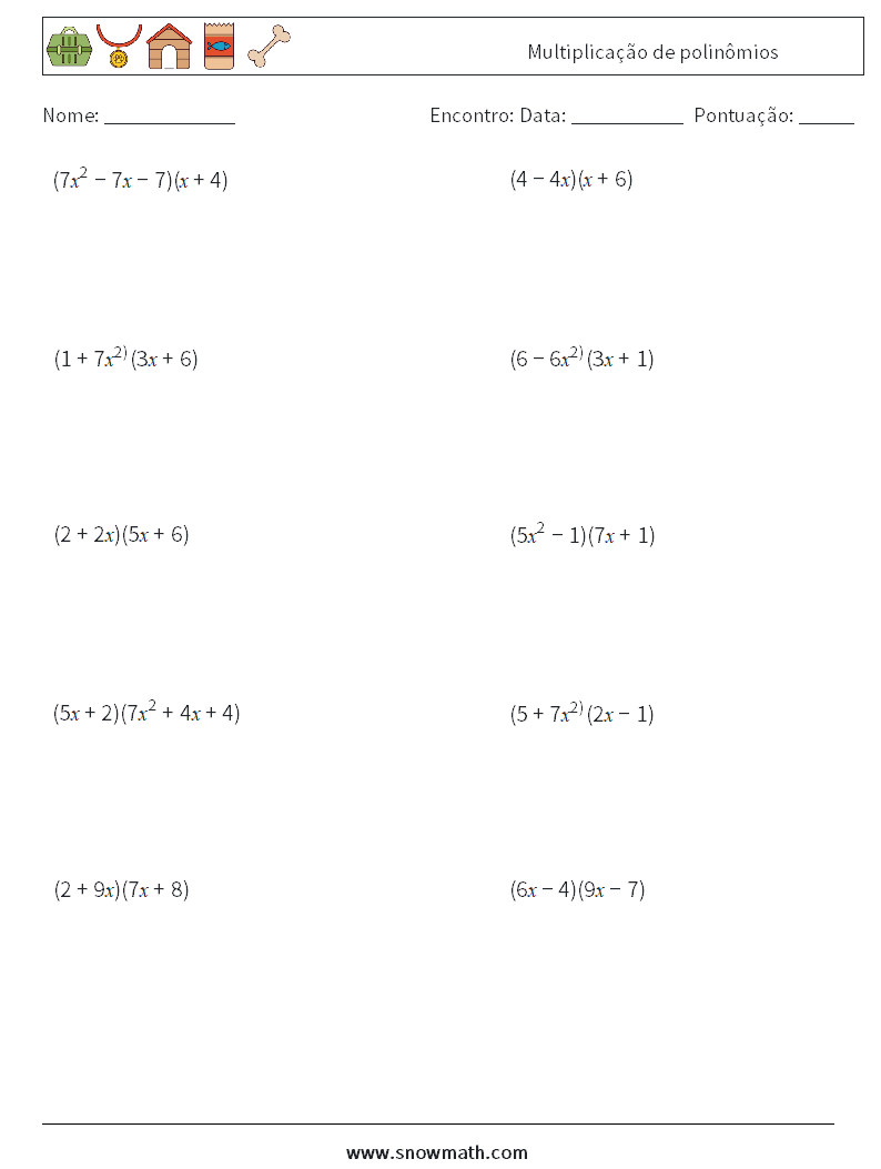 Multiplicação de polinômios planilhas matemáticas 3