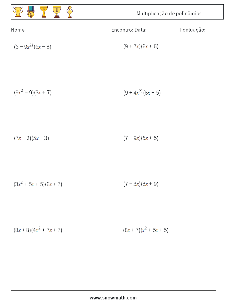 Multiplicação de polinômios planilhas matemáticas 5