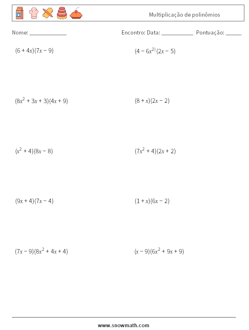 Multiplicação de polinômios planilhas matemáticas 7