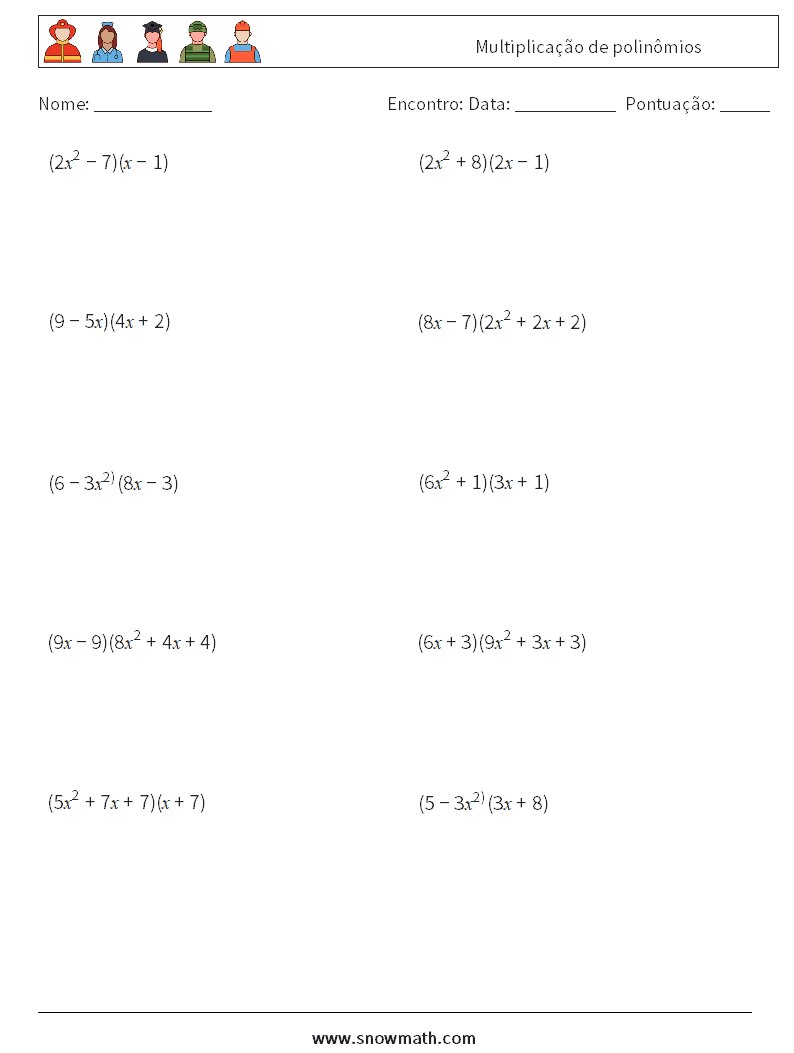 Multiplicação de polinômios planilhas matemáticas 9