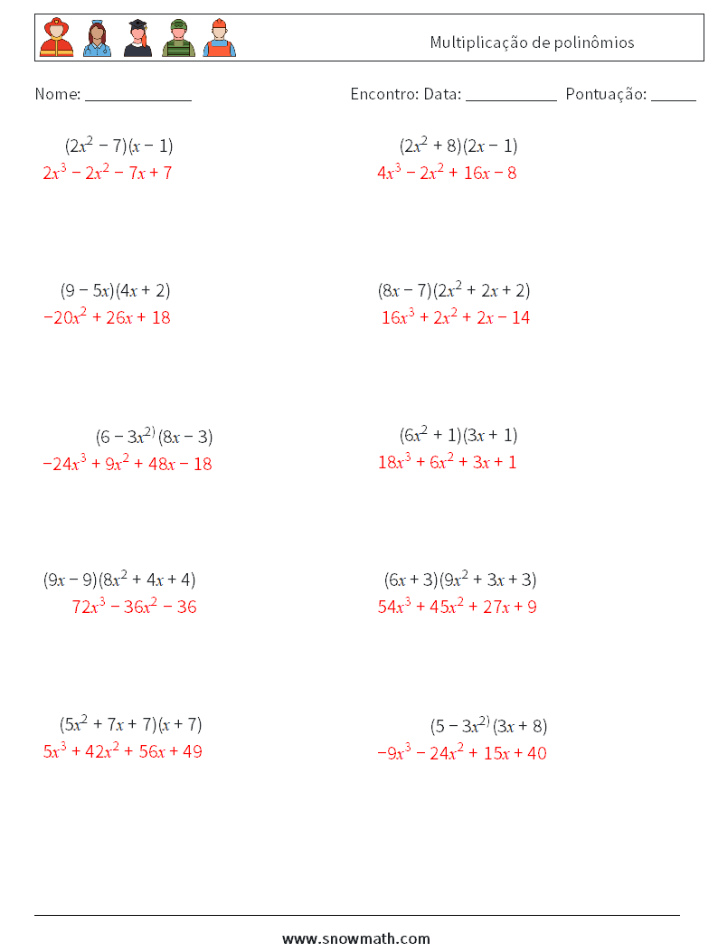 Multiplicação de polinômios planilhas matemáticas 9 Pergunta, Resposta