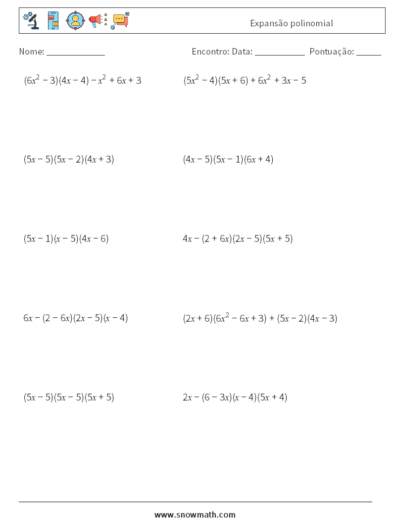 Expansão polinomial planilhas matemáticas 1