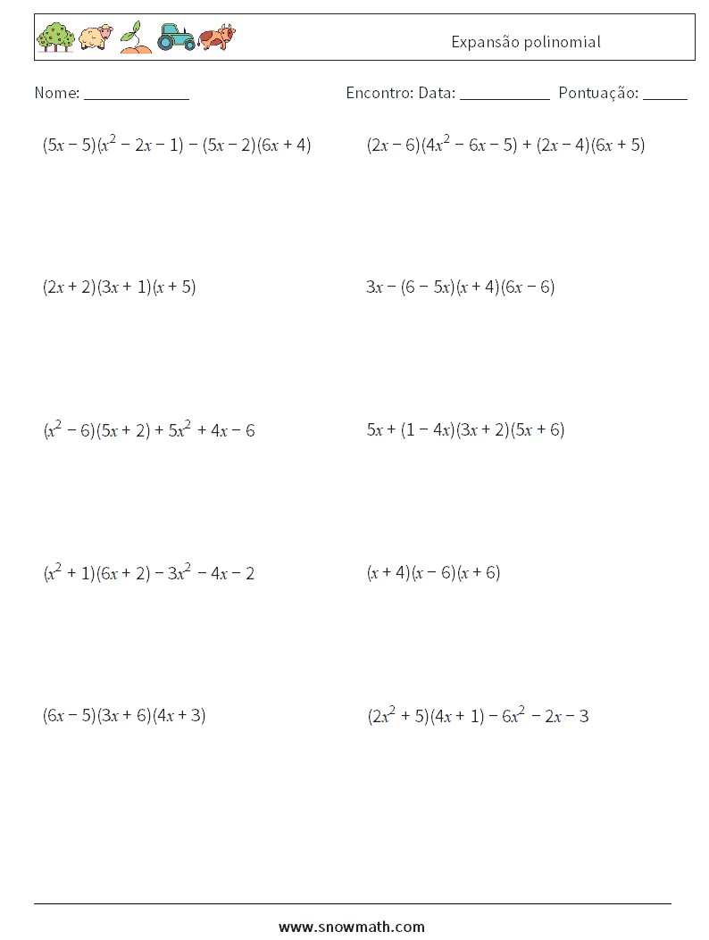 Expansão polinomial planilhas matemáticas 2