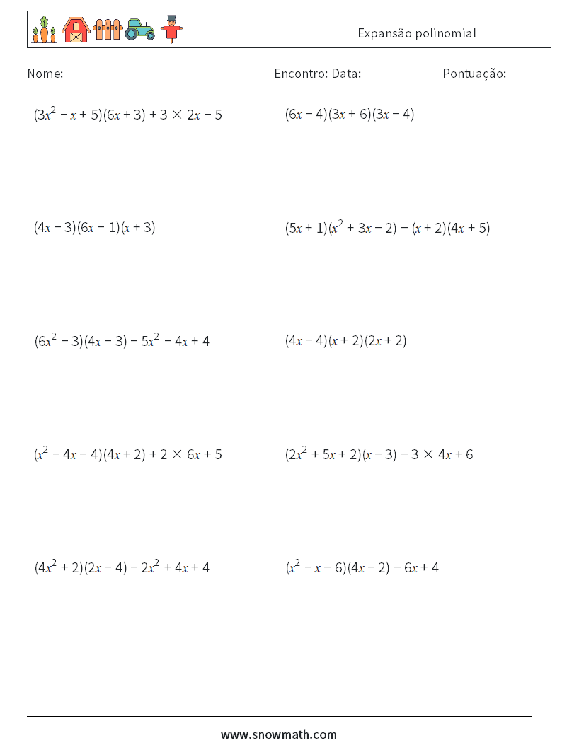 Expansão polinomial planilhas matemáticas 3