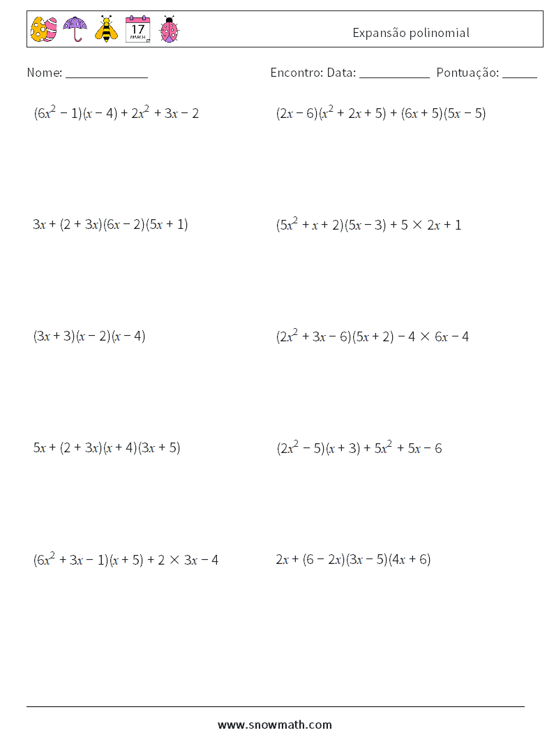 Expansão polinomial planilhas matemáticas 4