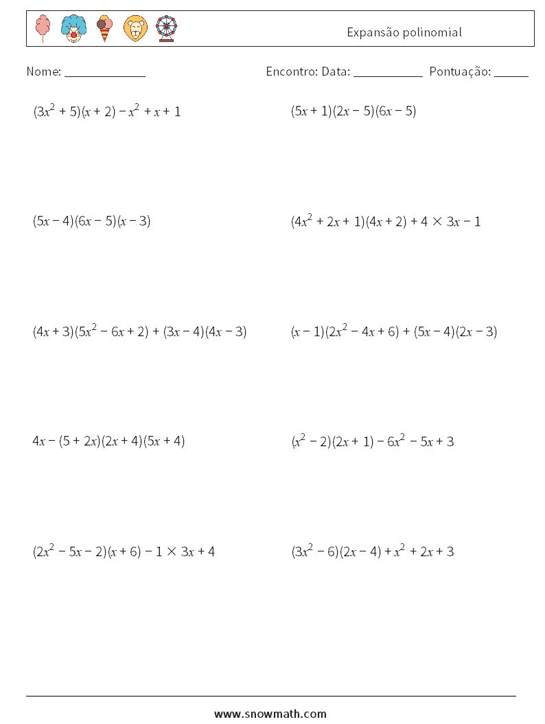 Expansão polinomial planilhas matemáticas 5