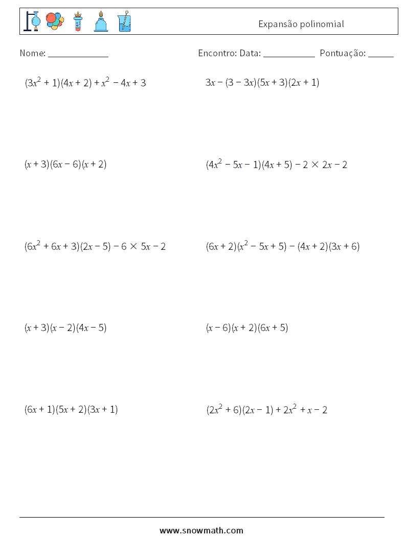 Expansão polinomial planilhas matemáticas 8