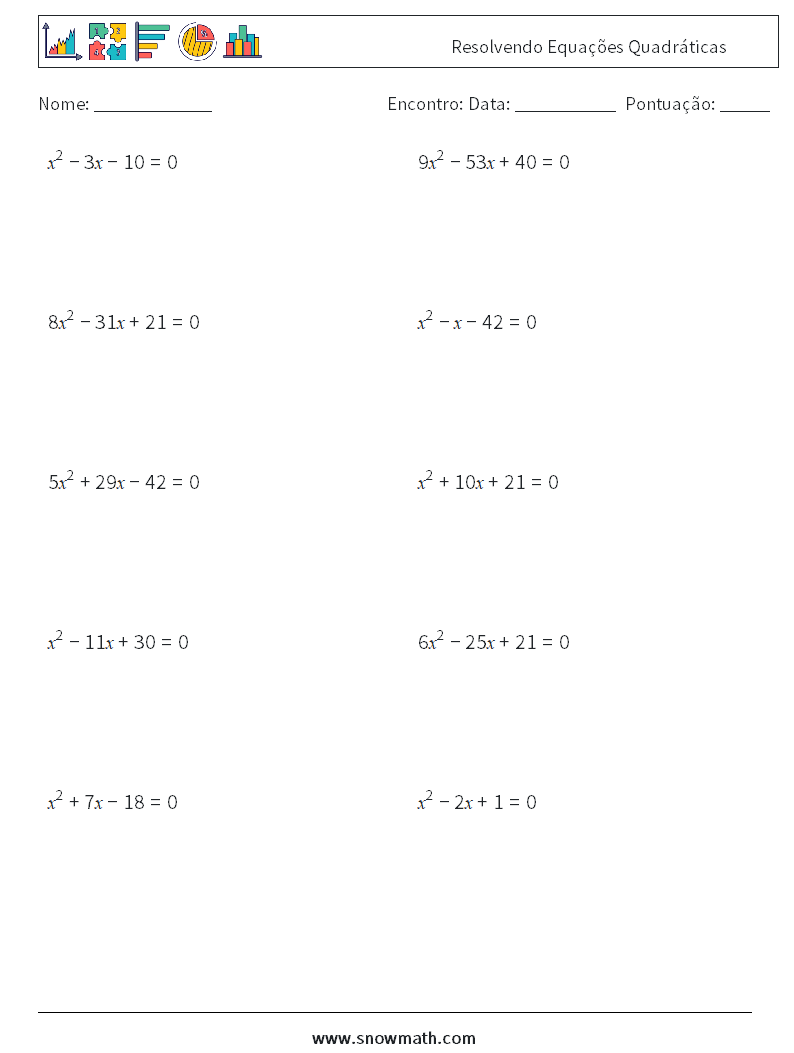 Resolvendo Equações Quadráticas planilhas matemáticas 4