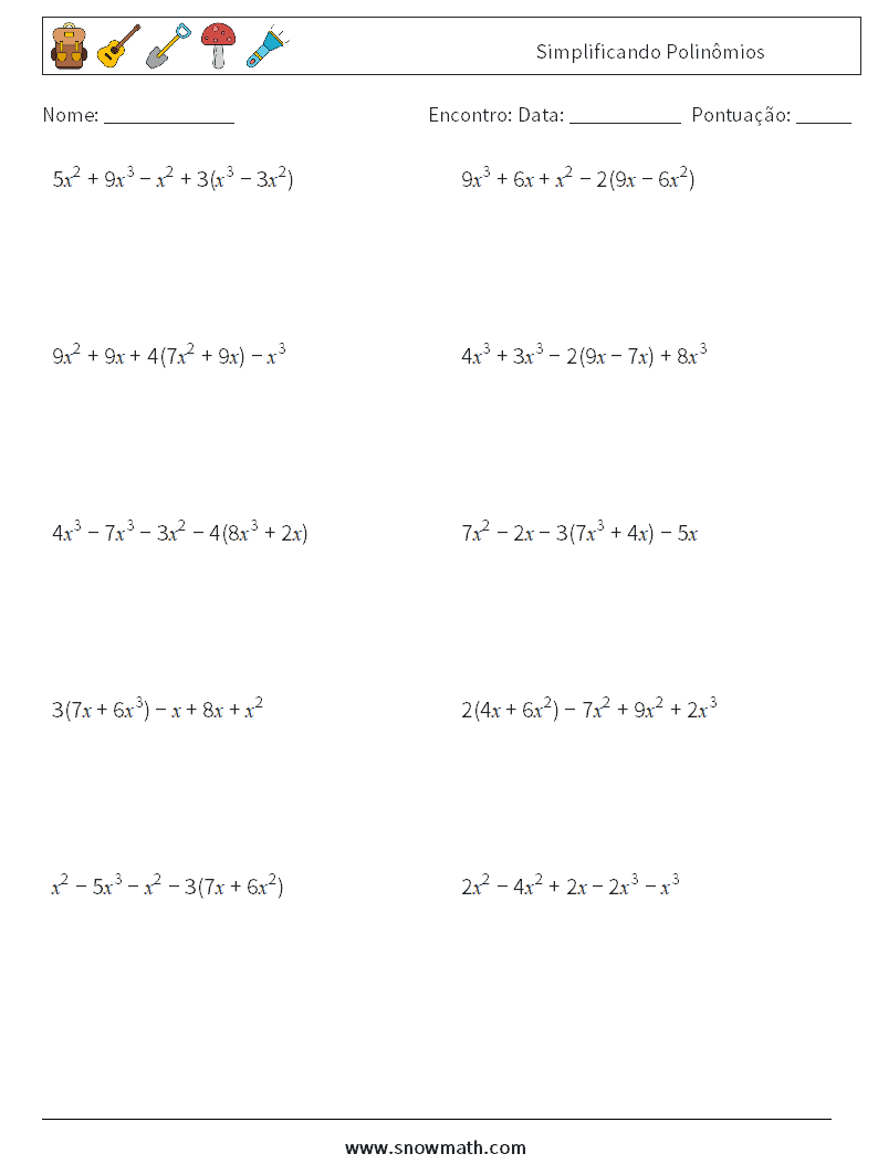 Simplificando Polinômios planilhas matemáticas 1