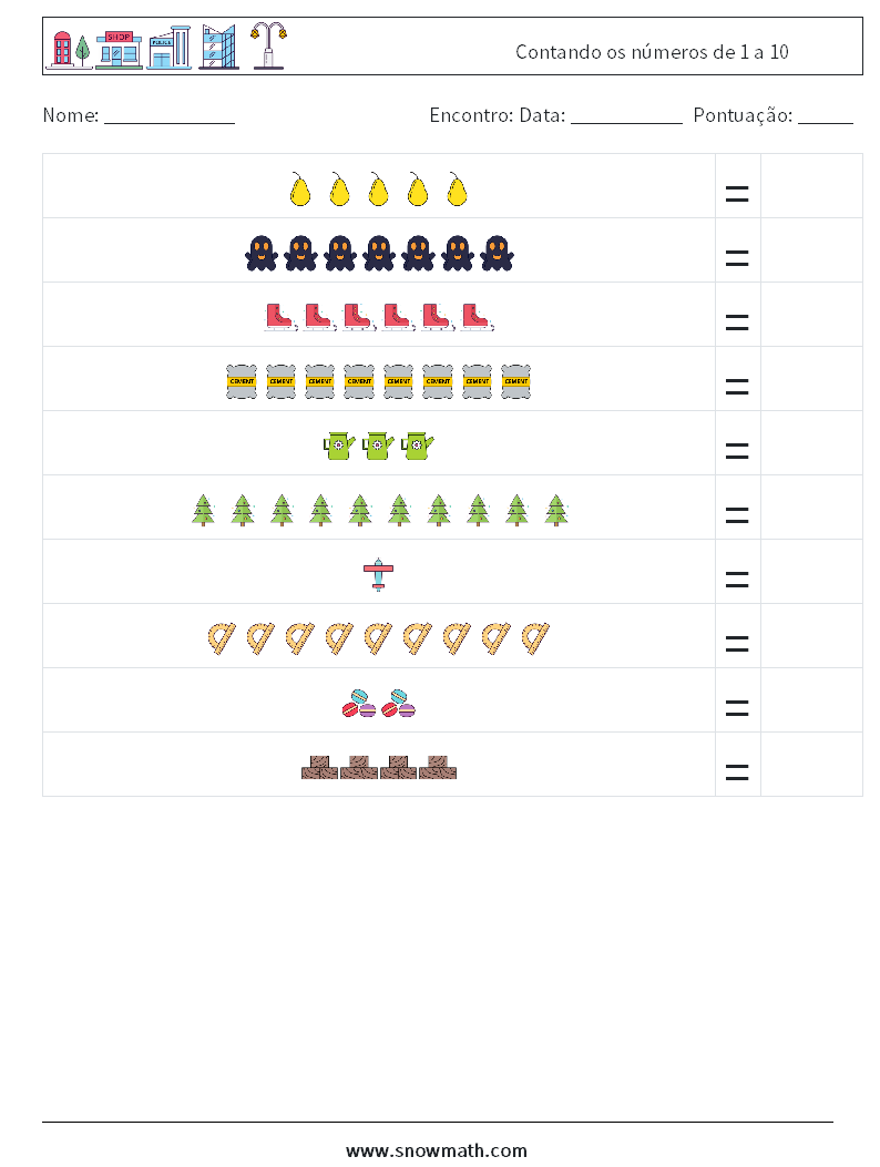 Contando os números de 1 a 10 planilhas matemáticas 14