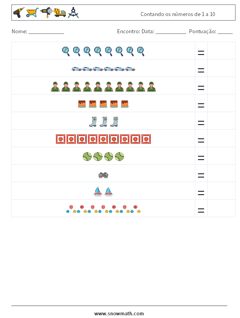 Contando os números de 1 a 10 planilhas matemáticas 15