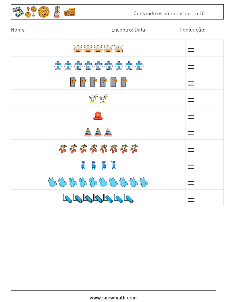 Contando os números de 1 a 10 planilhas matemáticas 17