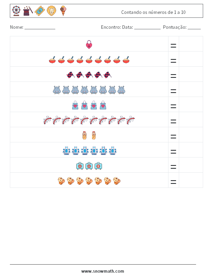 Contando os números de 1 a 10 planilhas matemáticas 8