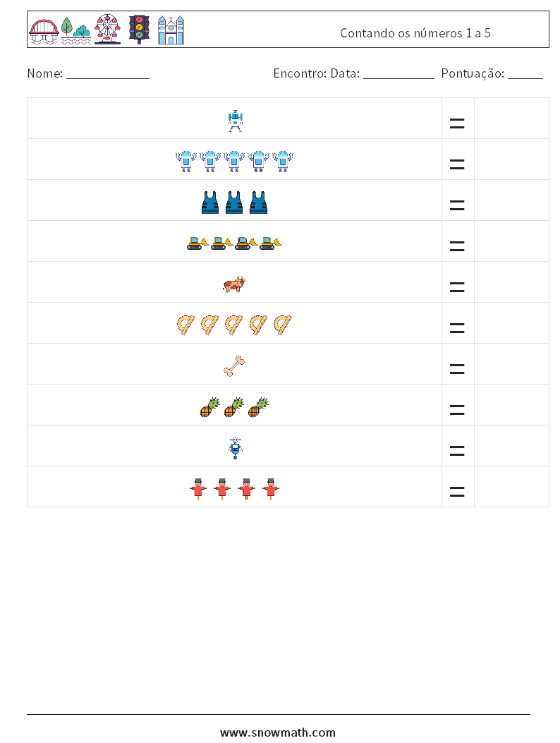Contando os números 1 a 5 planilhas matemáticas 15