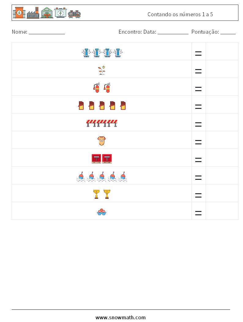 Contando os números 1 a 5 planilhas matemáticas 18