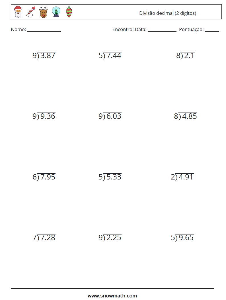 (12) Divisão decimal (2 dígitos) planilhas matemáticas 1