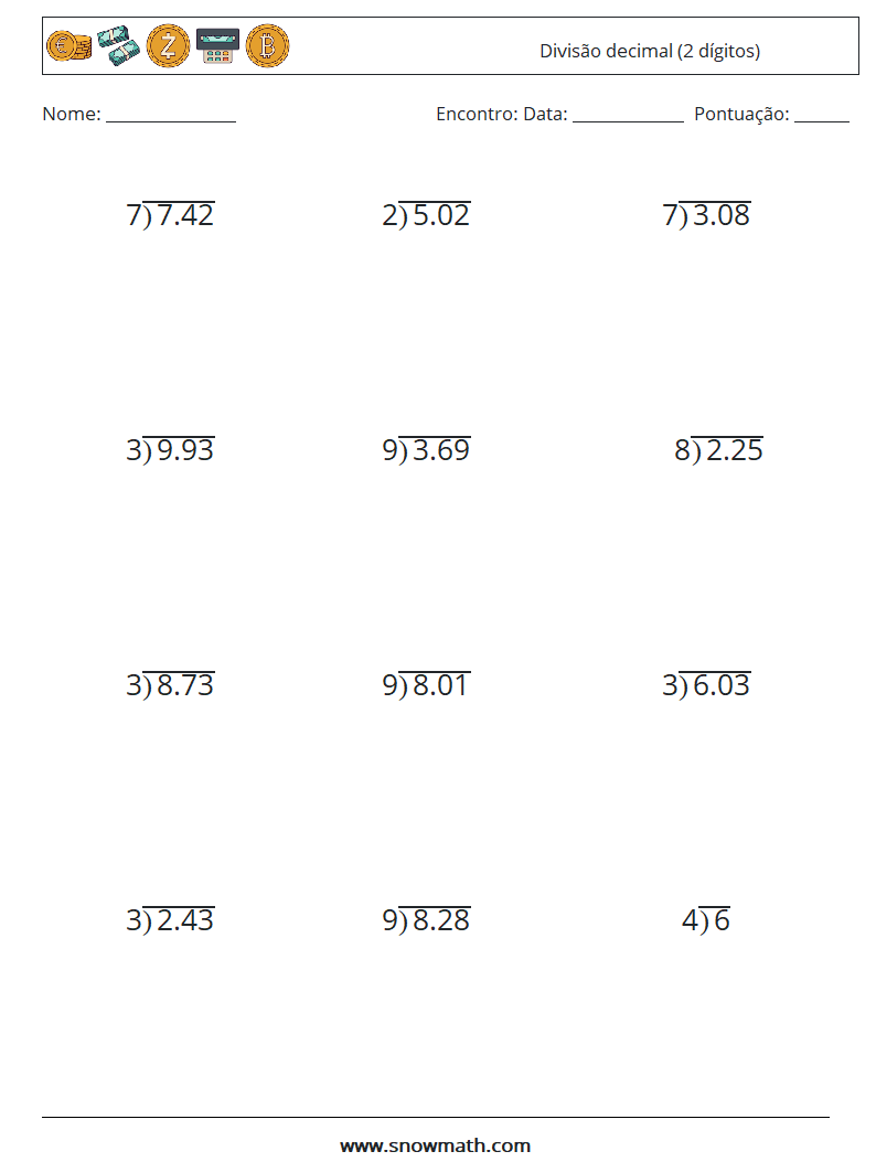 (12) Divisão decimal (2 dígitos) planilhas matemáticas 12