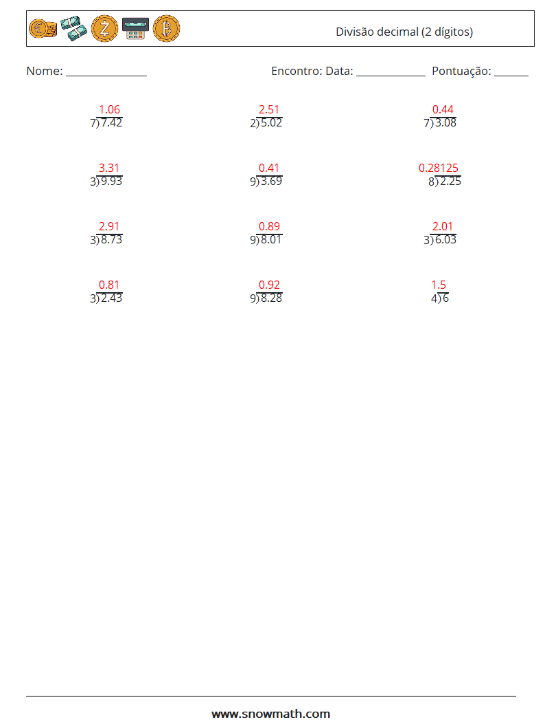 (12) Divisão decimal (2 dígitos) planilhas matemáticas 12 Pergunta, Resposta