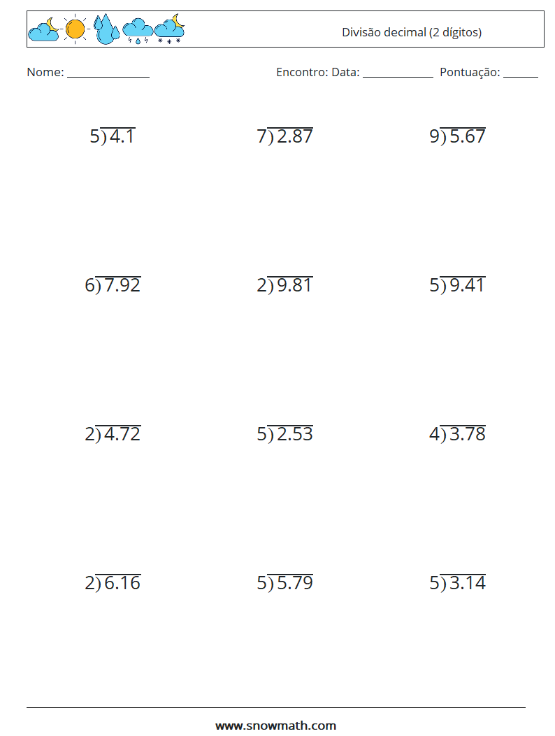 (12) Divisão decimal (2 dígitos) planilhas matemáticas 14