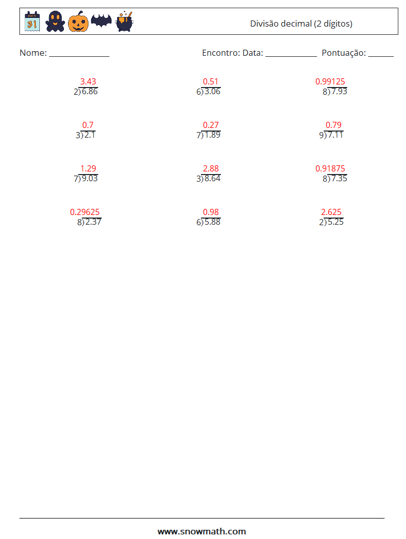 (12) Divisão decimal (2 dígitos) planilhas matemáticas 15 Pergunta, Resposta