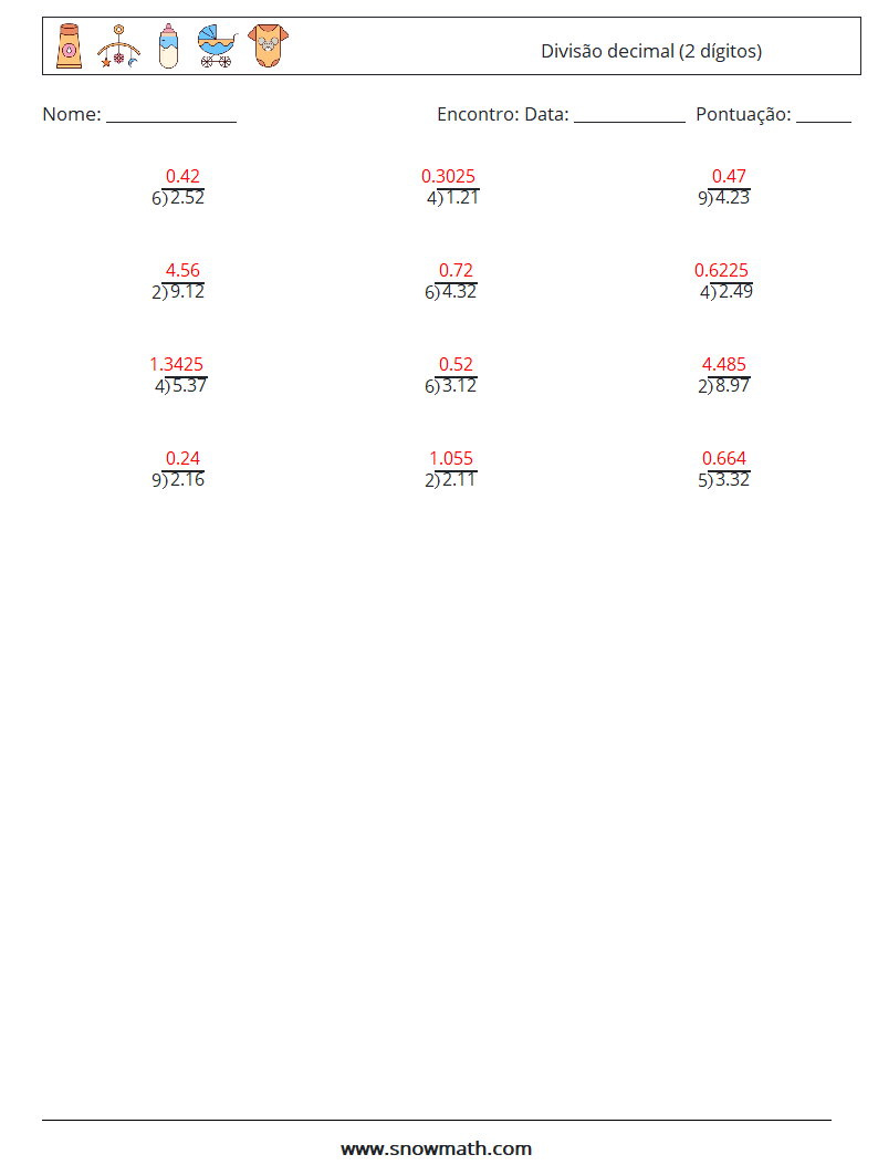 (12) Divisão decimal (2 dígitos) planilhas matemáticas 17 Pergunta, Resposta