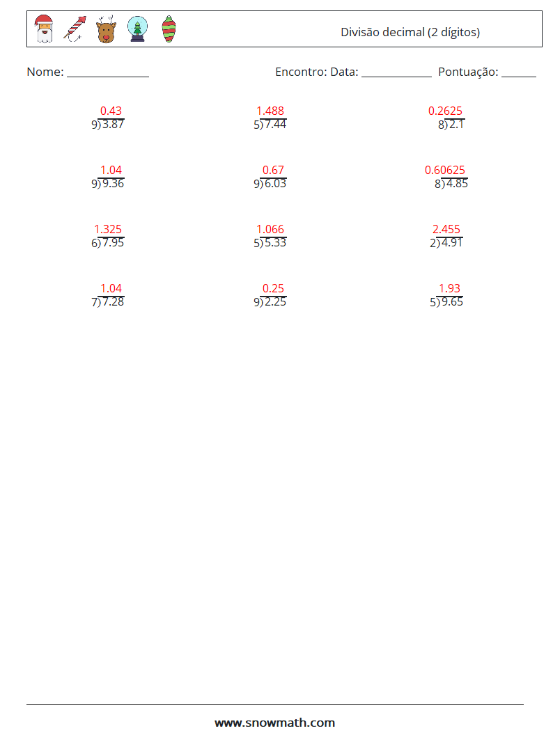 (12) Divisão decimal (2 dígitos) planilhas matemáticas 1 Pergunta, Resposta