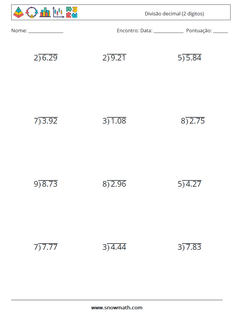 (12) Divisão decimal (2 dígitos) planilhas matemáticas 3