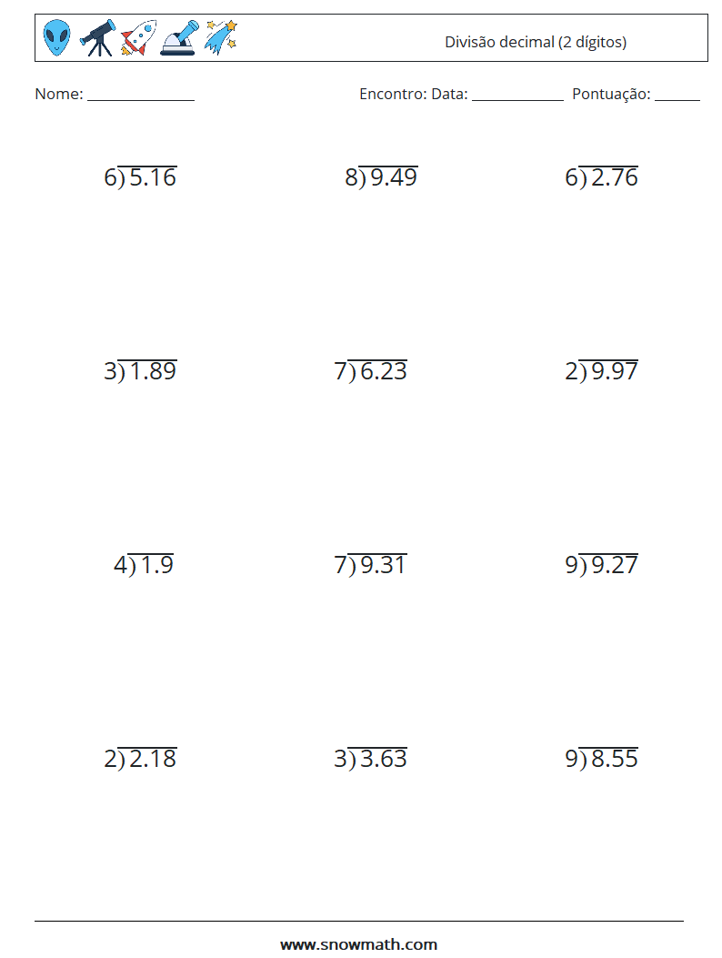 (12) Divisão decimal (2 dígitos) planilhas matemáticas 8